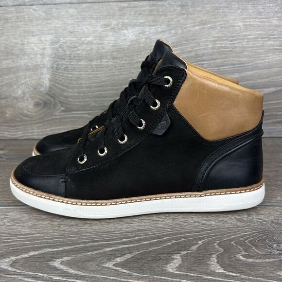 Sperry Top Sider Gold Cup Rey Isla Women’s Sz 9.5 Black Tan Leather Lace Up Boot - Picture 3 of 11